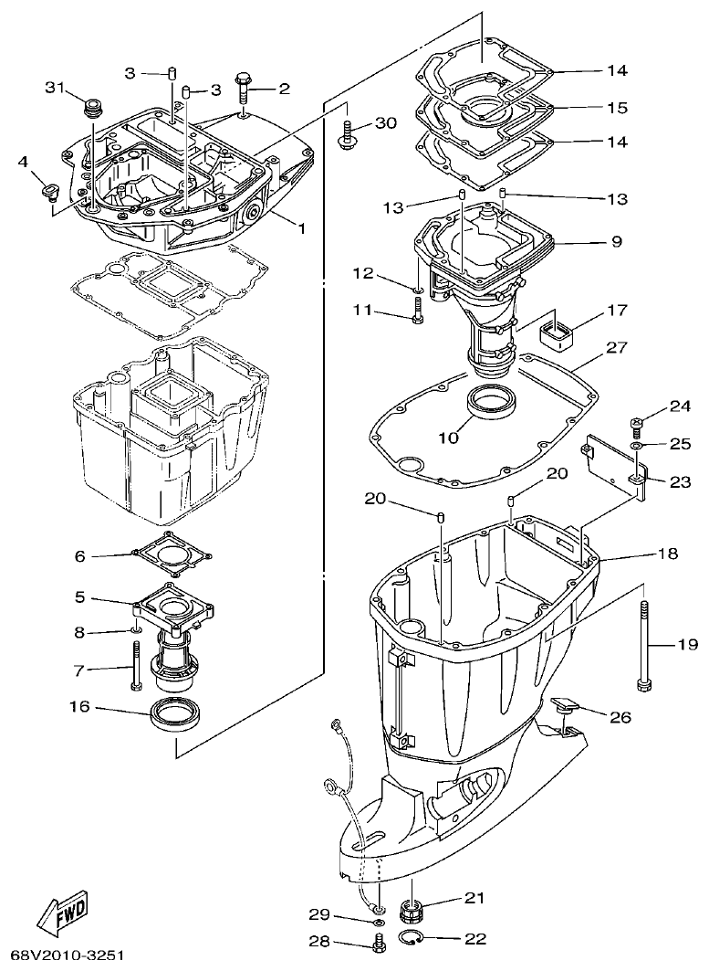 Yamaha F115TR, LF115TR, F115AET, FL115AET UPPER CASING parts diagram